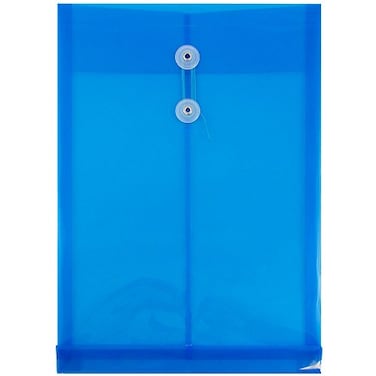 JAM Paper JAM PAPER Plastic Envelopes with Button String Tie Closure Legal Open End 9 34 x 14 12 Blue 12Pack