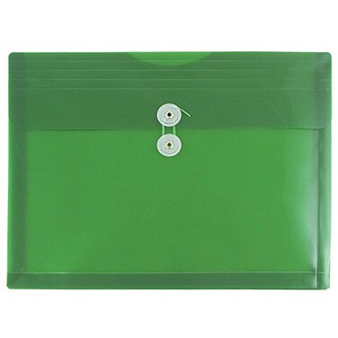 JAM Paper JAM PAPER Plastic Envelopes with Button String Tie Closure Letter Booklet 9 34 x 13 Green 12Pack