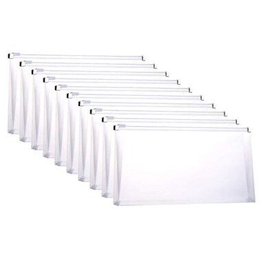 FJCA Plastic Envelopes with Zipper 5 x 10 Clear Poly Envelope Folder for Money Receipts Coupons Bills 10 Packs