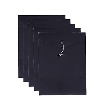 VANRA Kraft Paper A4C4 File Folders Filing Envelope Folder Pack of 5 Filing Envelope Folder Jacket Document Letter Organizer with String Closure for SchoolOffice Black
