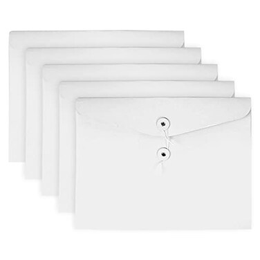VANRA Kraft String Envelope File Folder Project Pockets File Jacket Document Organizer FlatNo Expansion A4 Letter Size White Pack of 5