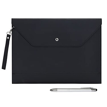 WONDERPOOL Wonderpool Envelope Case A4 PU Leather File Jacket Pocket Folder Document Case Bag with Removable Hand Strap and 4 Pocket for Documents Tablet Phone Stationery Black