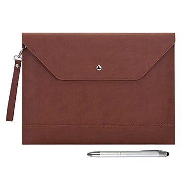WONDERPOOL Wonderpool Envelope Case A4 PU Leather File Jacket Pocket Folder Document Case Bag with Removable Hand Strap and 4 Pocket for Documents Tablet Phone Stationery Coffee