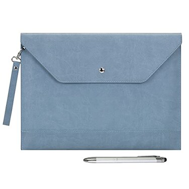 WONDERPOOL Wonderpool Envelope Case A4 PU Leather File Jacket Pocket Folder Document Case Bag with Removable Hand Strap and 4 Pocket for Documents Tablet Phone Stationery Sky Blue