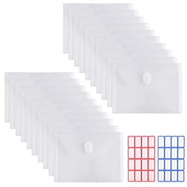 YoeeJob 20 Packs Plastic Envelopes with Hook Loop Closure Clear Poly Envelope Folders 5x7 Coupon Bill Receipts Oganizer