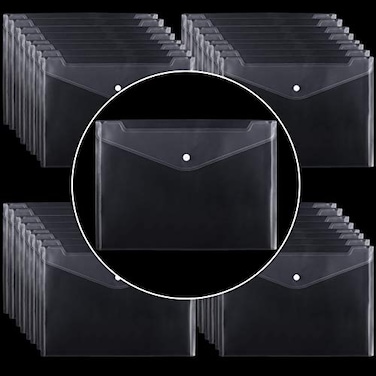 ZEONHAK 100 Pack Plastic Envelopes 13x9 Inch Reusable Clear Polypropylene Envelope Folder with Snap Closure A4 Size Envelope Waterproof File Folders for Home Office Supplies