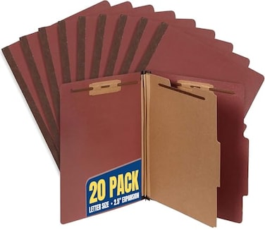 1InTheOffice Classification Folders 2 Dividers Letter Size Brick Red Pressboard Classification Folders Letter Size 25 Extension 20 Pack