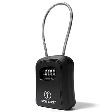 Iron Lock Portable Cable Shackle Key Lock Box with Code Medium Black