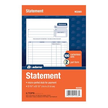 Adams Statement Forms 2Part Carbonless 100 Individual Unit Sets Per Pack NC2583