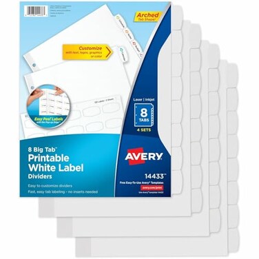 Avery Big Tab White Label Tab Dividers Pack of 4