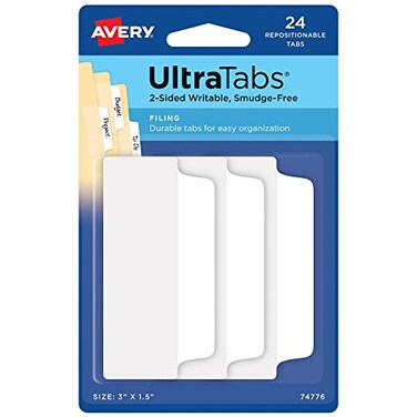 Avery Filing Ultra Tabs 3 x 15 2Side Writable White 24 Repositionable File Tabs 74776