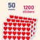 TownStix 1200 Pack 1 Red Heart Stickers Labels 50 Sheets