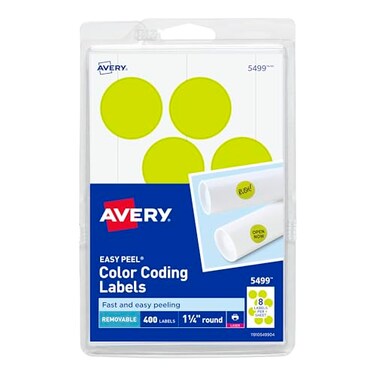 Avery SelfAdhesive Removable Labels 125 Inches Diameter Yellow Neon 400 per Pack 5499
