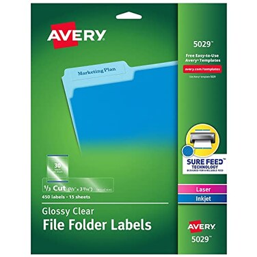 Avery 5029 Clear File Folder Labels 13 Cut 23 x 3716 450Pack