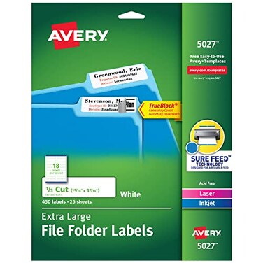Avery TrueBlock Extra Large File Folder Labels 1516 x 3716 450 Printable Labels White 5027