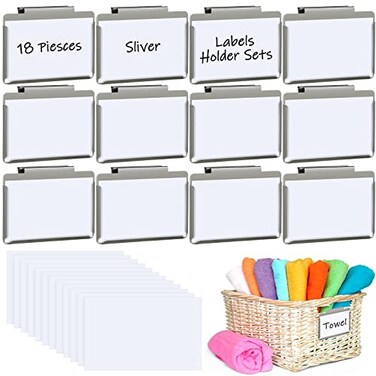 Zonon Basket Bin Labels Clips Label Holders Stainless Label Holders Removable Metal Bin Clips with Replacement Papers for Labeling Classification Induction 12 Pack