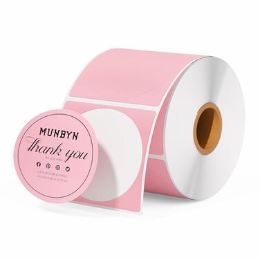 MUNBYN 2 Inch Pink Circle Thermal Sticker Labels SelfAdhesive Round Direct Thermal Labels for Logo Design QR Code 750 Sheets1 Roll