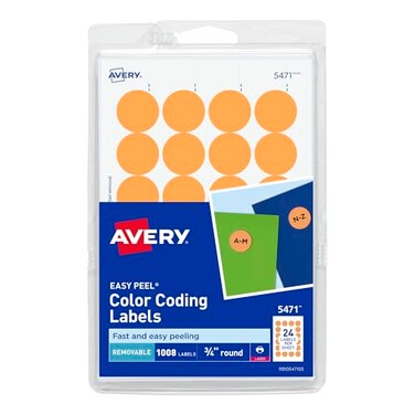 Avery SelfAdhesive Removable Labels 075 Inch Diameter Orange Neon 1008 per Pack 5471