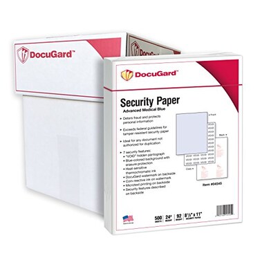 DocuGard Advanced Blue Security Paper 7 Features 85 x 11 Inches 24 lb 2500 Sheets 04545C