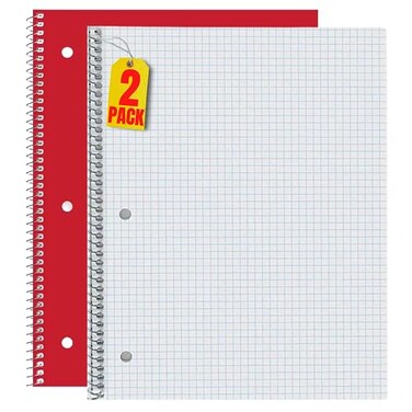 1InTheOffice Graph Ruled Spiral Notebook Quad Ruled Notebook Spiral 100 Sheets 8 H x 10 12 W 2 Pack