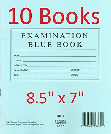 TestingForms com 85 x 7 Examination Blue Book 8 Sheets 16 Pages 10 Booklets
