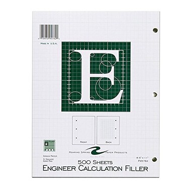 ROARING SPRING Graph Ruled Engineering Pad Engineering Graph Paper Pad 5x5 Enclosed Grid 85 x 11 200 Sheets 3 Hole Punched Green Tinted Sheets Made in USA