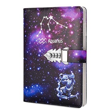 ARRLSDB A5 Creative Password Lock Journal PU Leather Combination Lock Diary Locking Diary Notepad Aquarius