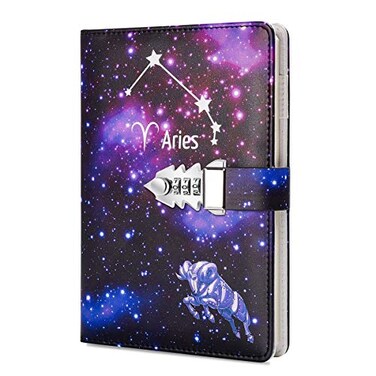 ARRLSDB A5 Creative Password Lock Journal PU Leather Combination Lock Diary Locking Diary Notepad Aries