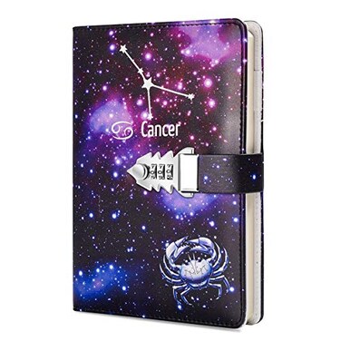 ARRLSDB A5 Creative Password Lock Journal PU Leather Combination Lock Diary Locking Diary Notepad Cancer