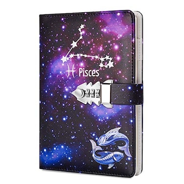 ARRLSDB A5 Creative Password Lock Journal PU Leather Combination Lock Diary Locking Diary Notepad Pisces