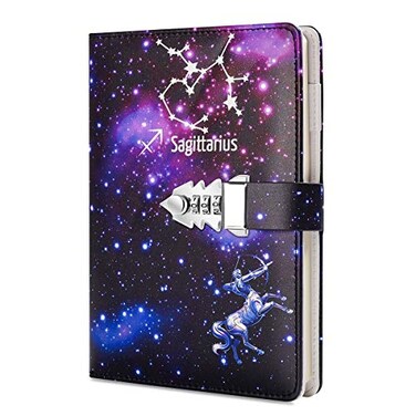ARRLSDB A5 Creative Password Lock Journal PU Leather Combination Lock Diary Locking Diary Notepad Sagittarius