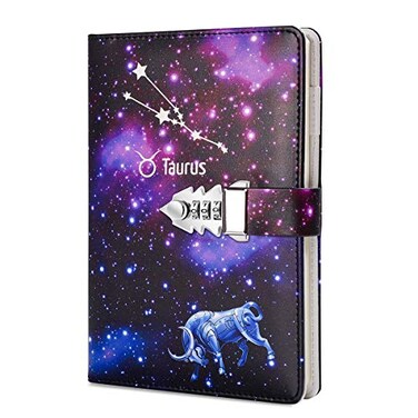 ARRLSDB A5 Creative Password Lock Journal PU Leather Combination Lock Diary Locking Diary Notepad Taurus