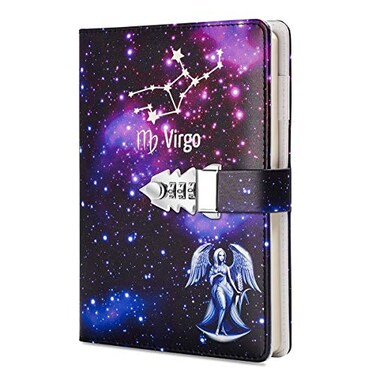 ARRLSDB A5 Creative Password Lock Journal PU Leather Combination Lock Diary Locking Diary Notepad Virgo