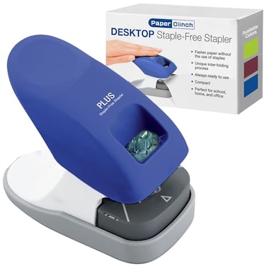 PLUS Plus Paper Clinch Desktop StapleFree Stapler Blue