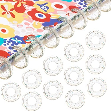 Zonon 120 Pieces Plastic Heart Book Binding Discs Discbound Expansion Discs Binder Rings for DIY Notebooks Planners Clear with Sequins