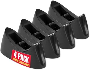 1InTheOffice Tape Dispenser Desk Office Desktop Tape Dispenser Nonskid Base 1 Inch Core Black 4 Pack