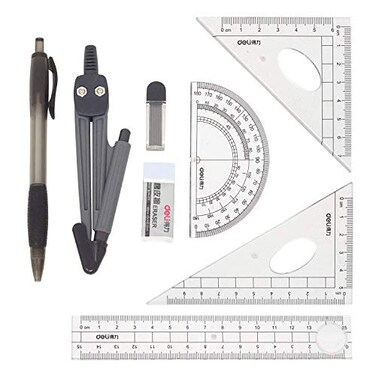 Honbay 8PCS Math Geometry Kit Set for Student and Engineering Drawing Drawing Compass 07mm Mechanical Pencil 07mm Pencil Lead Refills Eraser Protractor Rulers