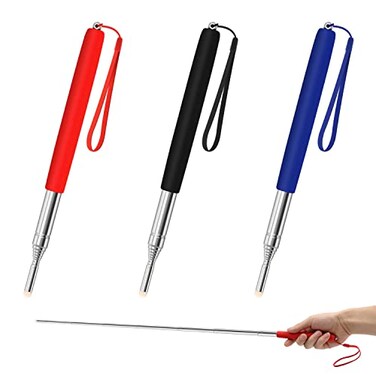 Alcoon 3 Pack Telescopic Teachers Pointer Retractable Handheld Presenter Extendable Classroom Whiteboard Pointer with Lanyard for Teachers Coach Presenter Extends to 39 Inch Black Red Blue