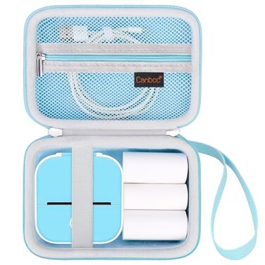 Canboc Carrying Case for MemokingPonekPhomemoOmezizyMemoqueen T02 Mini Printer Sticker Printer T02 Portable Thermal Printer Box for Thermal Paper USB Cable Blue Case Only
