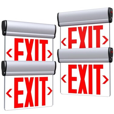 SASELUX Led EdgeLit Exit Sign Brushed Aluminum Housing SingleSided Clear Rotating Acrylic PanelHardwired Emergency Exit Signs with Battery Backup 120V347VACRed Led Emergency Exit Light for Business UL