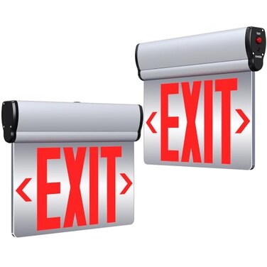 SASELUX Led EdgeLit Exit Sign Brushed Aluminum Housing DoubleSided Mirrored Rotating Acrylic PanelHardwired Emergency Exit Signs with Battery Backup 120V347VACRed Led Emergency Exit Light for Business