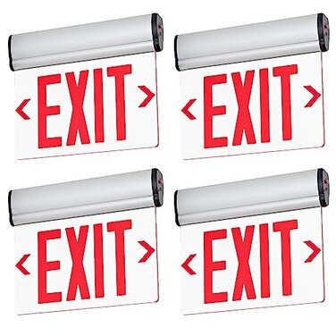 TANLUX Red Exit Signs for Business LED Edge Lit Exit Sign UL 924 Hardwired Emergency Exit Lights with Battery Backup Aluminum Housing with Rotating Acrylic Clear Panel AC 120277V 4 Pack