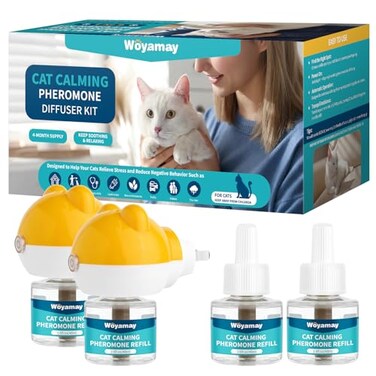 Woyamay Cat Calming Diffuser Cat Pheromones Calming Diffuser for Cat Anxiety Relief 6in1 Cat Pheromone Diffuser Kit with 2 Diffuser 4 Refill 48ml Vial 120 Days Pheromone Diffuser to Calm Cats