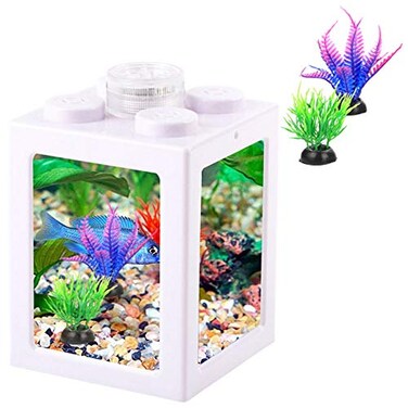 SXMFFHCG Small Fish Tank Mini Betta Fish Tank Stackable Cube Tank with Fish Tank Decor Ant Feeding Case Mini Reptile Row Box White