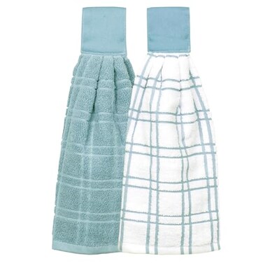 Ritz Premium 100 Cotton Solid and Multi Check Kitchen Tie Towel Absorbent Super Soft and Fast Drying Hang Towel Set of Two Dew