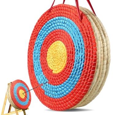 VEVOR Straw Archery Targets 20 Round 5 Layers Deep Red Traditional Solid Coloured Rope Archery Target Shooting Bow HandMade Arrows Target