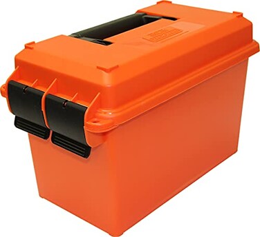 MTM AC50C Ammo Storage Can 50 Caliber Field Boxes Lockable Storage Box with Handle Water and Dust Resistant Secures Hunting Gear Supplies and Bullets Stackable USA Made Orange