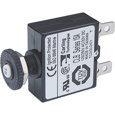 Blue Sea Systems 7056 Push Button Reset Only Quick Connect Circuit Breaker 15 Amp