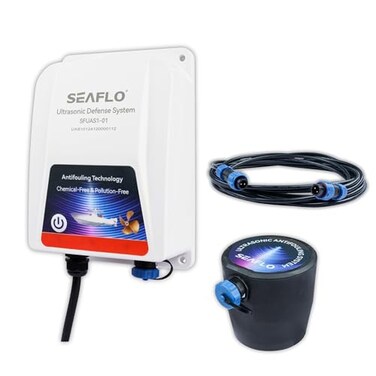 SEAFLO Ultrasonic Hull Defense System Prevents Barnacle Algae Growth Fully Automated 247 Protection Protects Hull Drives Running Gear Covers 200 sqft 1Transducer System