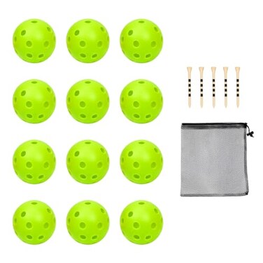 Bac-kitchen 12 Pack Plastic Golf Balls Practice Limited Flight Golf Training Ball Hollow Swing Practice with Mesh Drawstring Bag and Ball Tees for Backyard Driving Range or Outdoor Green 12